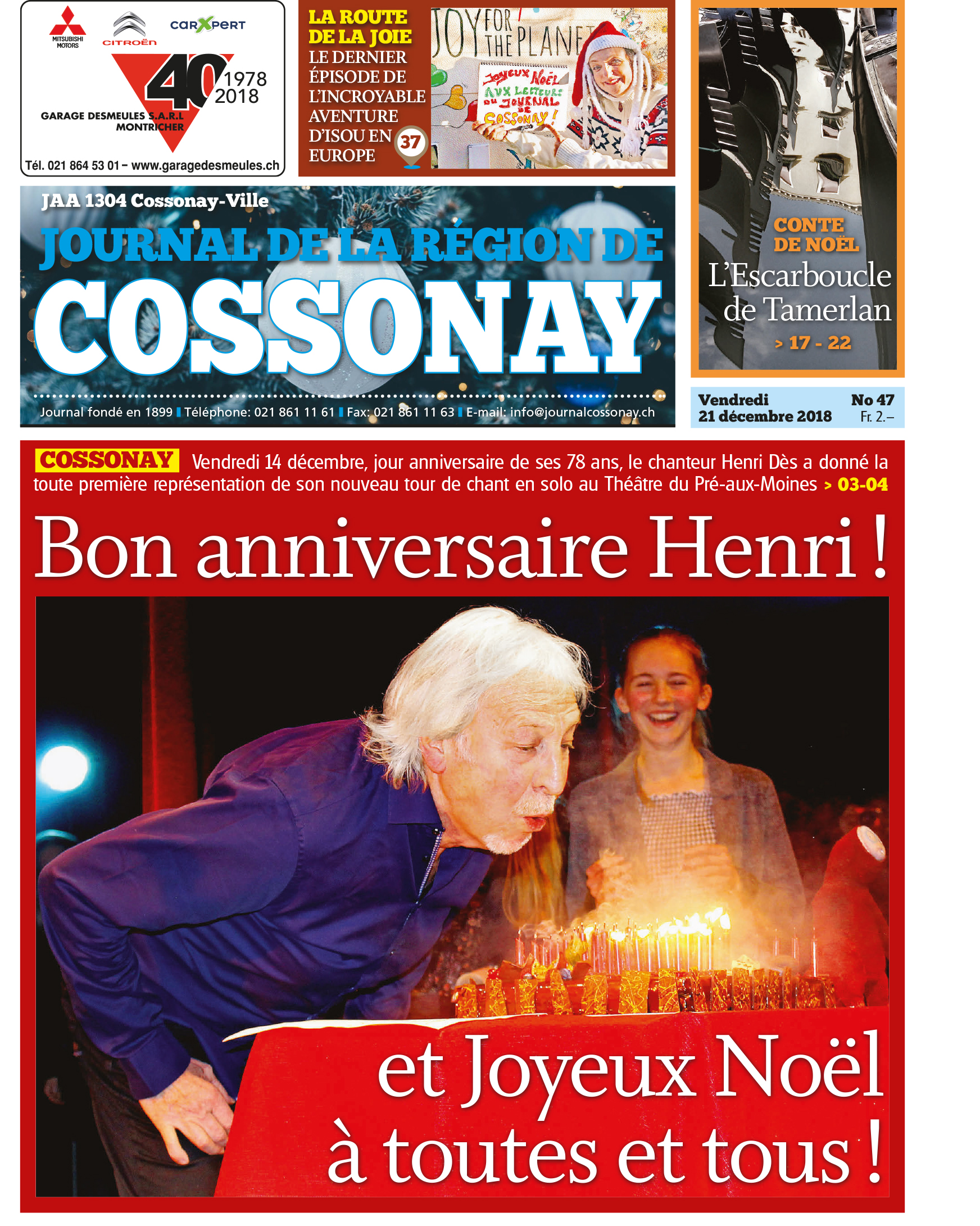 La Une – 21 décembre – Joyeux Noël à toutes et tous !