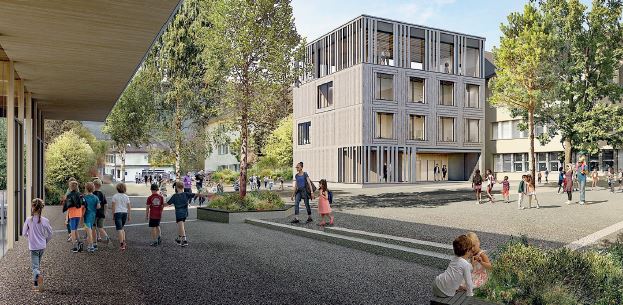 Penthalaz, Bâtiments en bois et route fermée pour l’extension du Collège du Cheminet