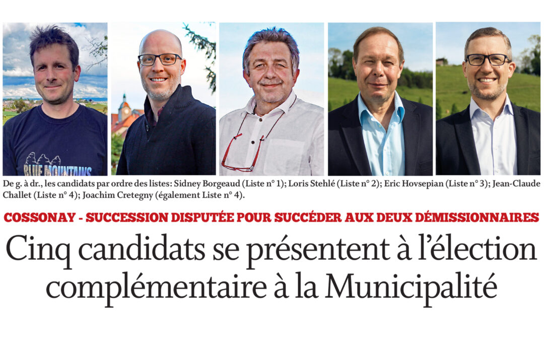 Cossonay, cinq candidats se présentent à l’élection complémentaire à la Municipalité